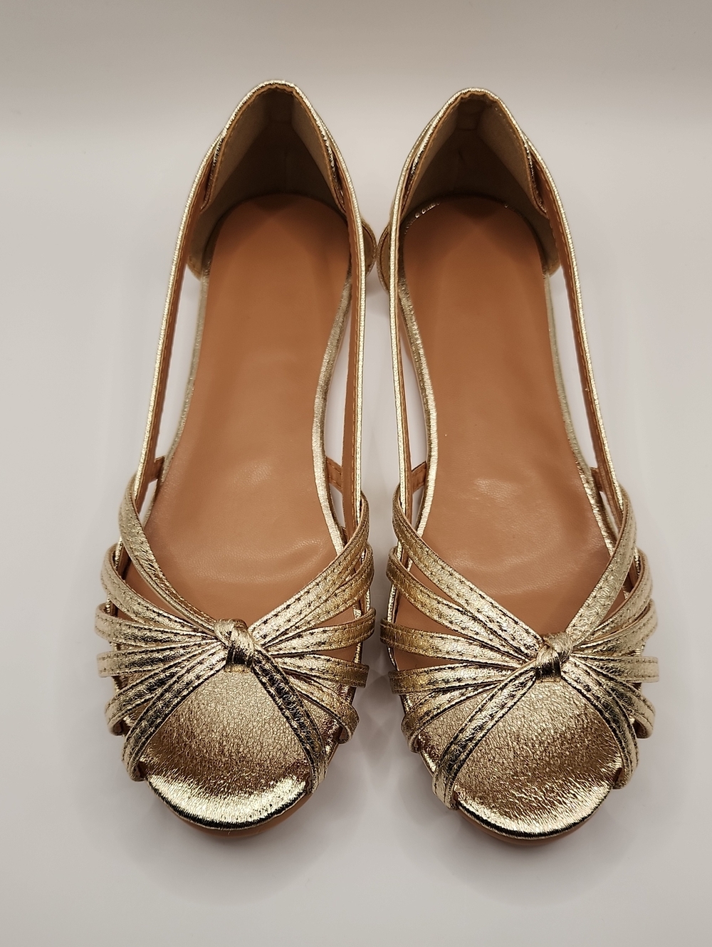 SHEIN Metallic Gold Knot Peep-Toe Flats
